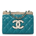 Chanel Lambskin Quilted Pearl CC Vanity Case Turquoise