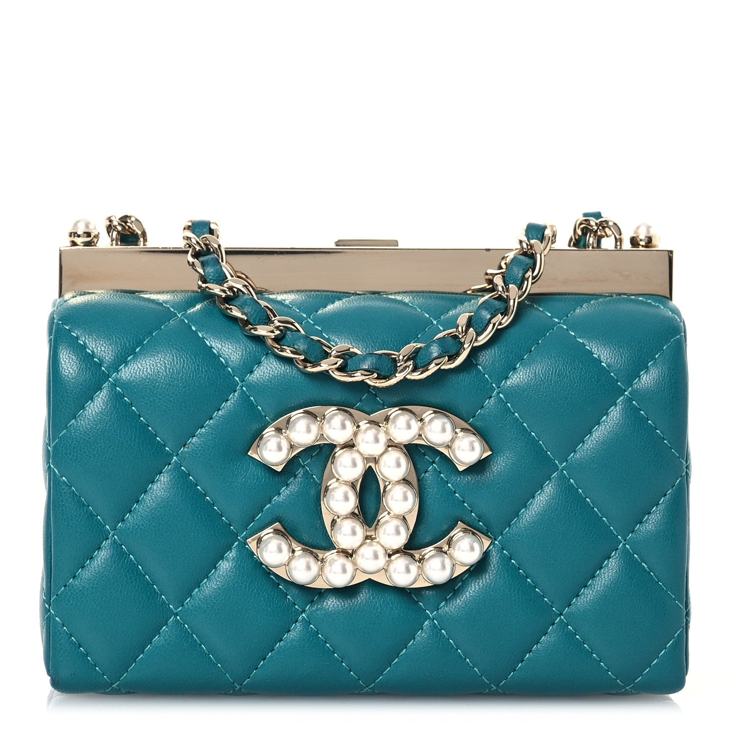 Chanel Lambskin Quilted Pearl CC Vanity Case Turquoise