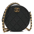 Chanel Goatskin Quilted Chanel 19 Round Clutch With Chain Black