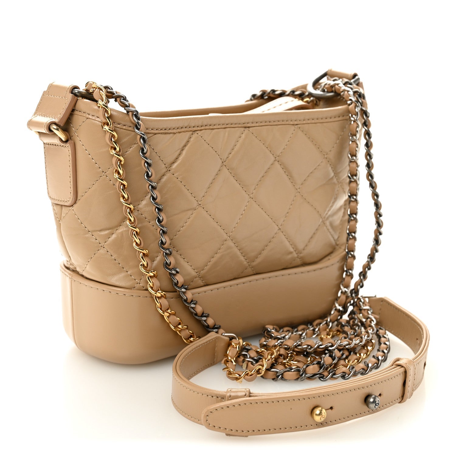 Chanel Aged Calfskin Quilted Small Gabrielle Hobo Beige