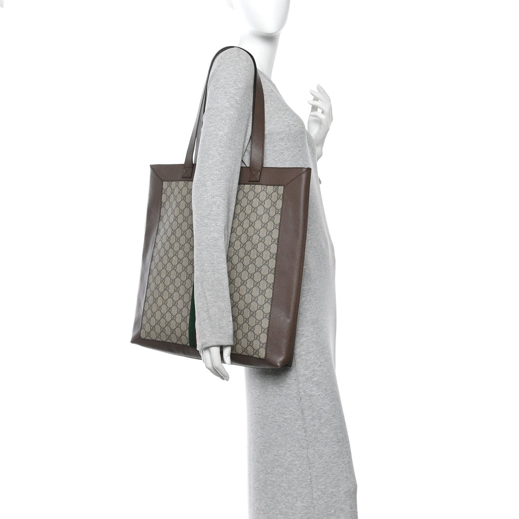 Gucci GG Supreme Monogram Web Large Ophidia Vertical Shopping Tote Brown