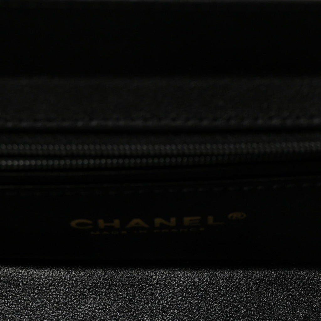 Chanel Shiny Calfskin Quilted Top Handle Box Bag Black