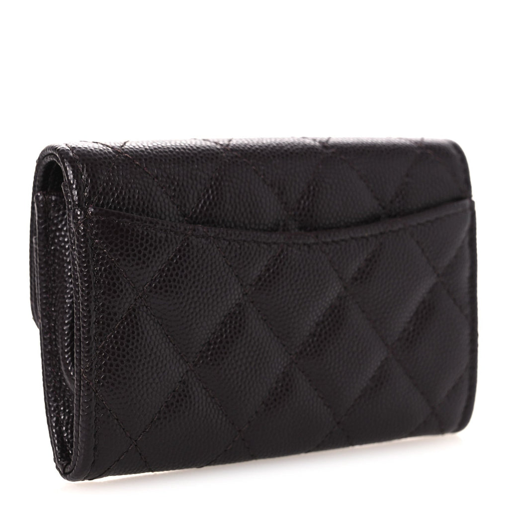 Caviar Quilted Flap Card Holder Wallet Burgundy