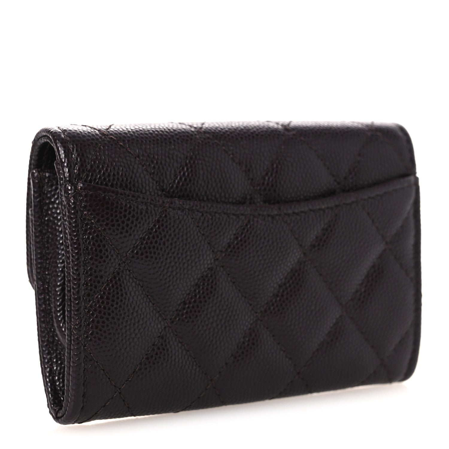 Caviar Quilted Flap Card Holder Wallet Burgundy