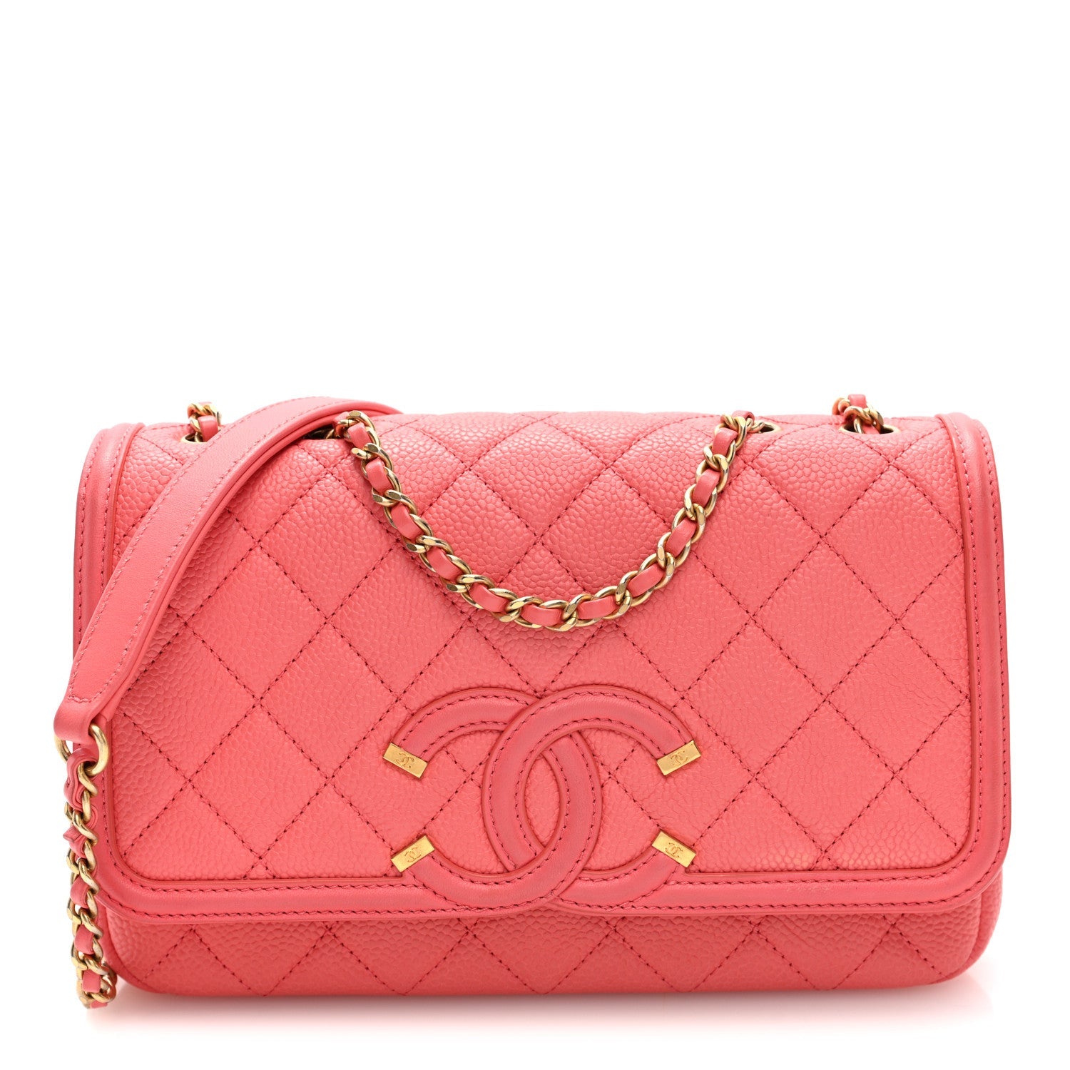 Chanel Caviar Quilted Small CC Filigree Flap Coral