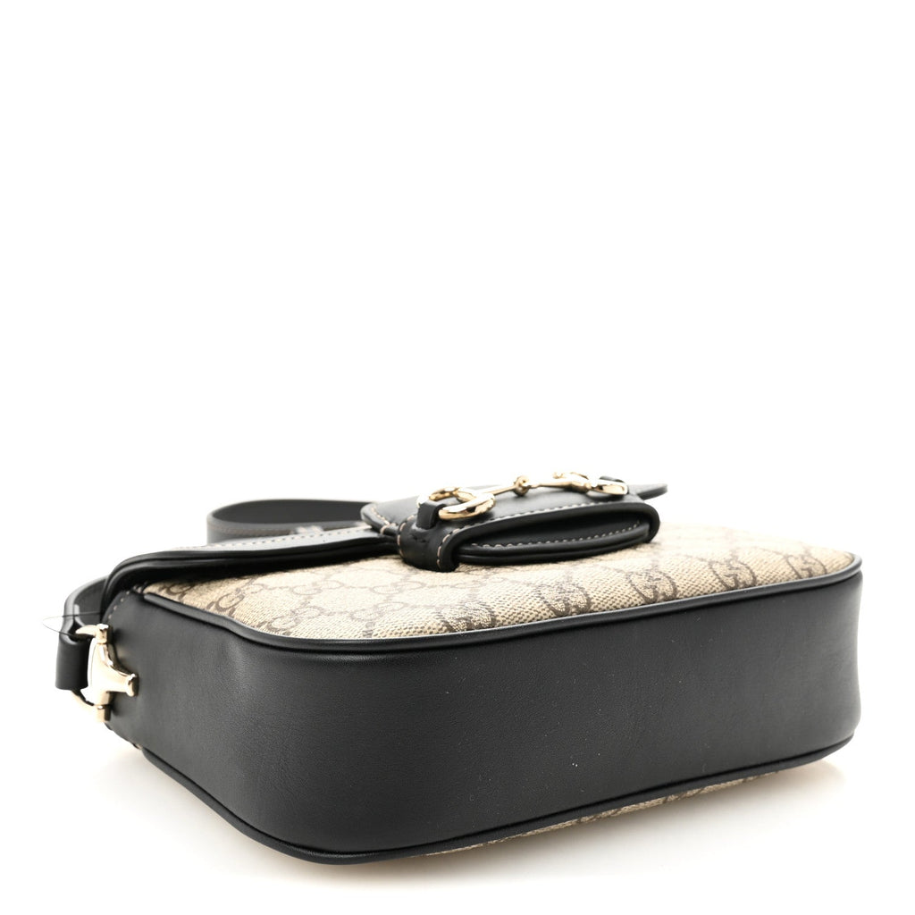 Gucci GG Supreme Monogram Horsebit 1955 Soft Small Shoulder Bag Beige Black