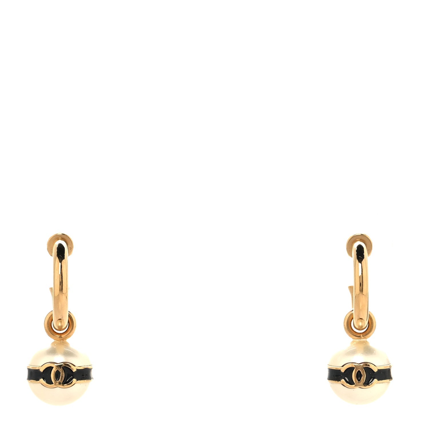Pearl Metal CC Hoop Drop Earrings Gold Black White