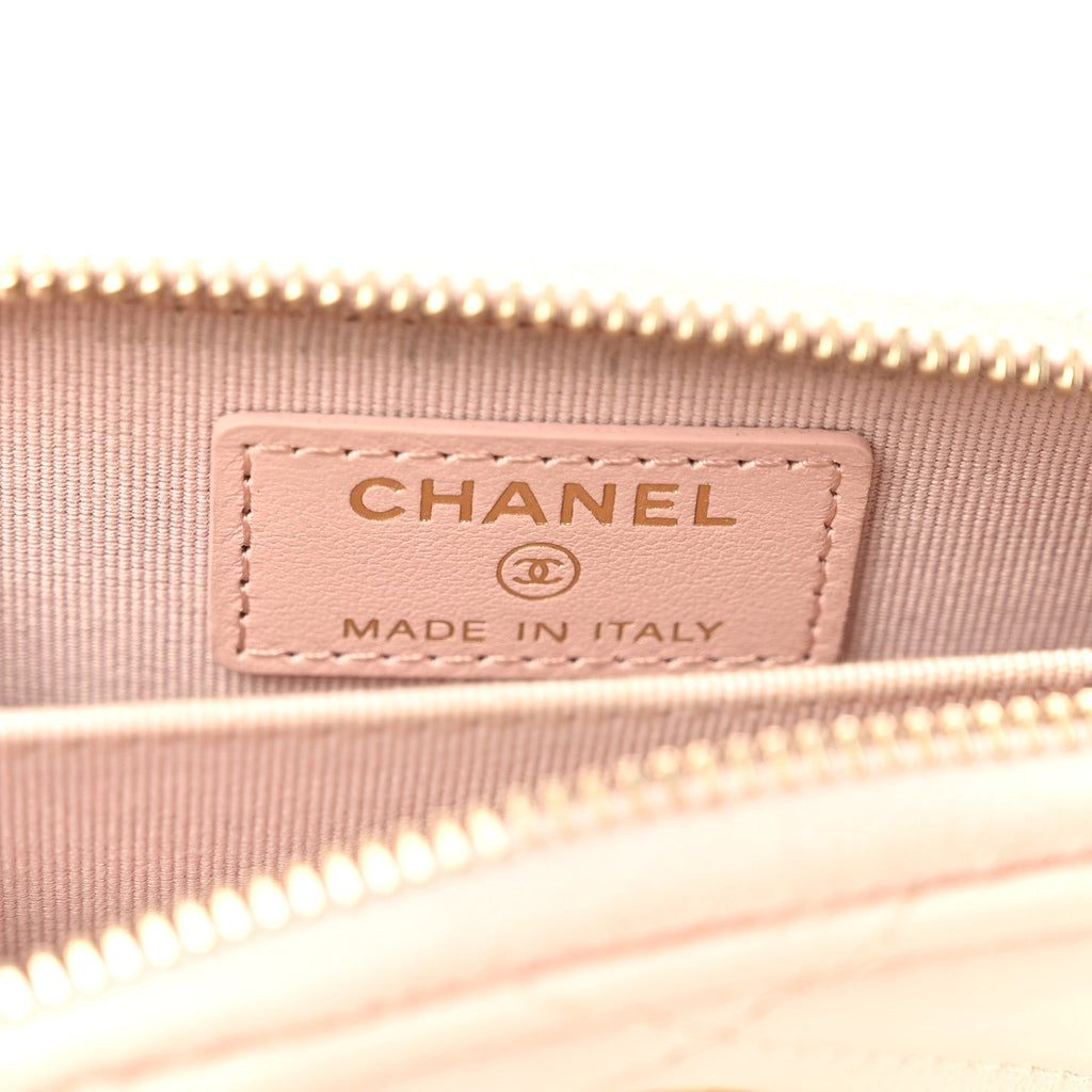 Lambskin Quilted Chanel 19 Vertical Zip Card Holder Wallet Light Pink