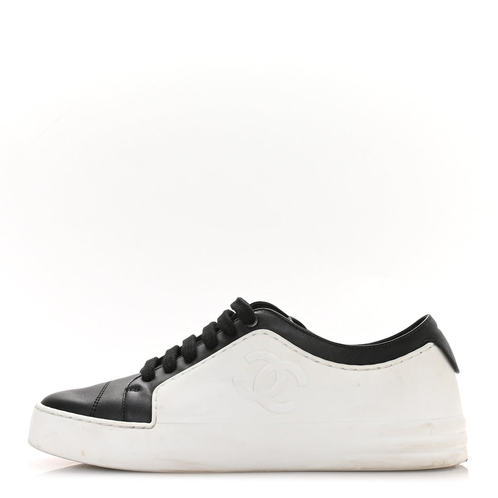 Calfskin Womens CC Sneakers 36 Black White