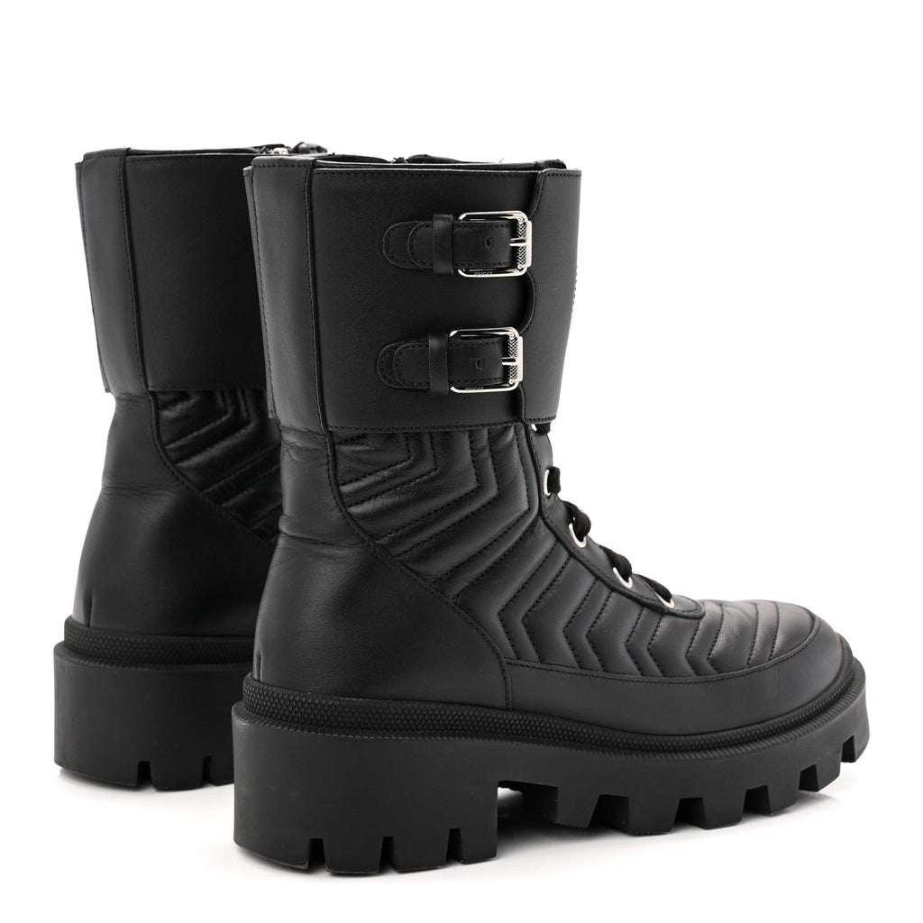 Gucci Nappa Frances GG Matelasse Platform Combat Boots 36 Black