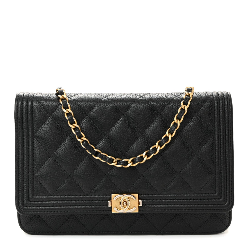 Chanel Caviar Quilted Boy Wallet On Chain WOC Black