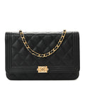 Chanel Caviar Quilted Boy Wallet On Chain WOC Black