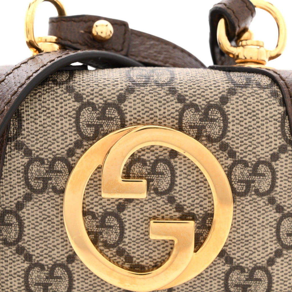 Gucci GG Supreme Monogram Textured Dollar Calfskin Blondie Card Case Wallet with Strap Beige Ebony New Acero