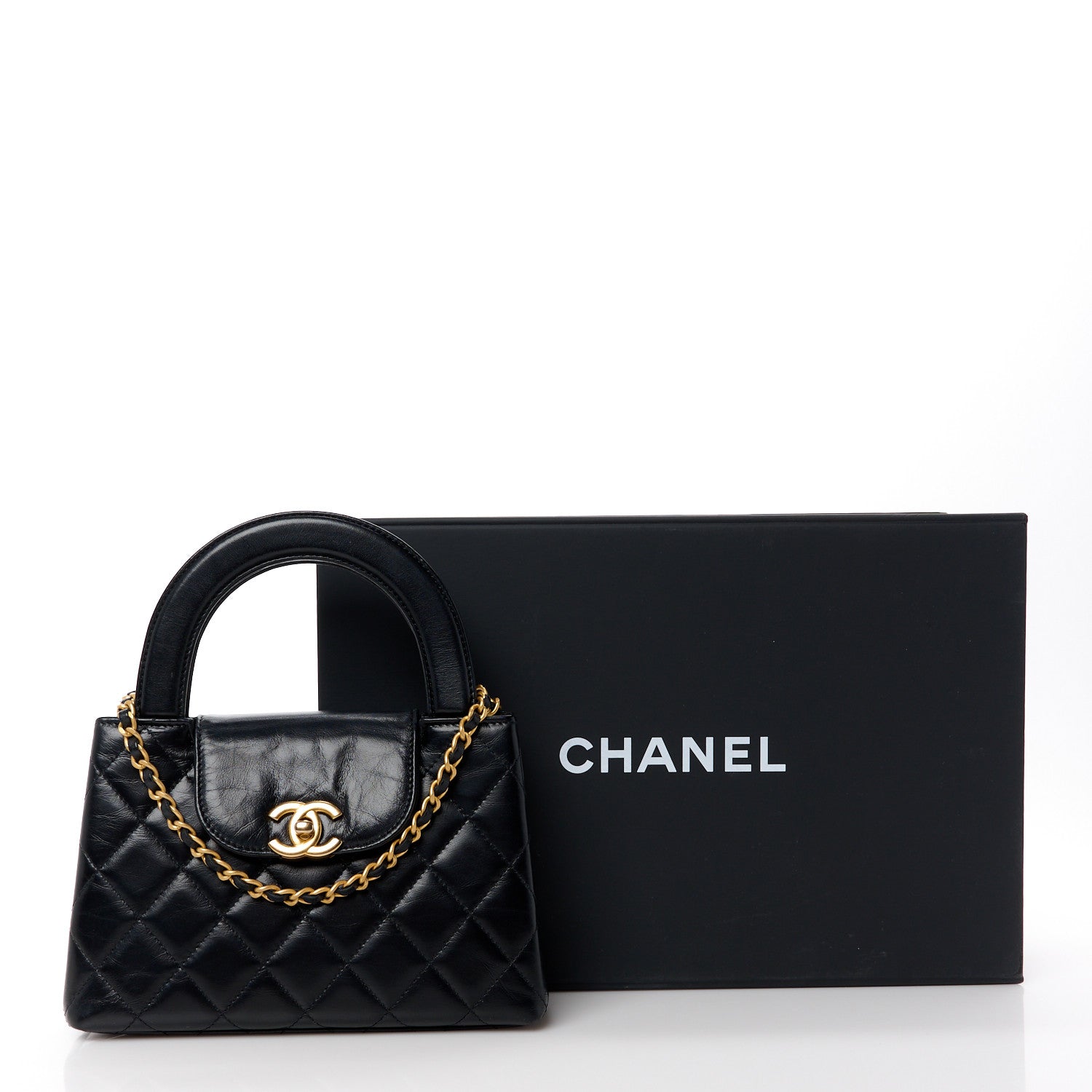 Chanel Shiny Aged Calfskin Quilted Nano Kelly Shopper Black
