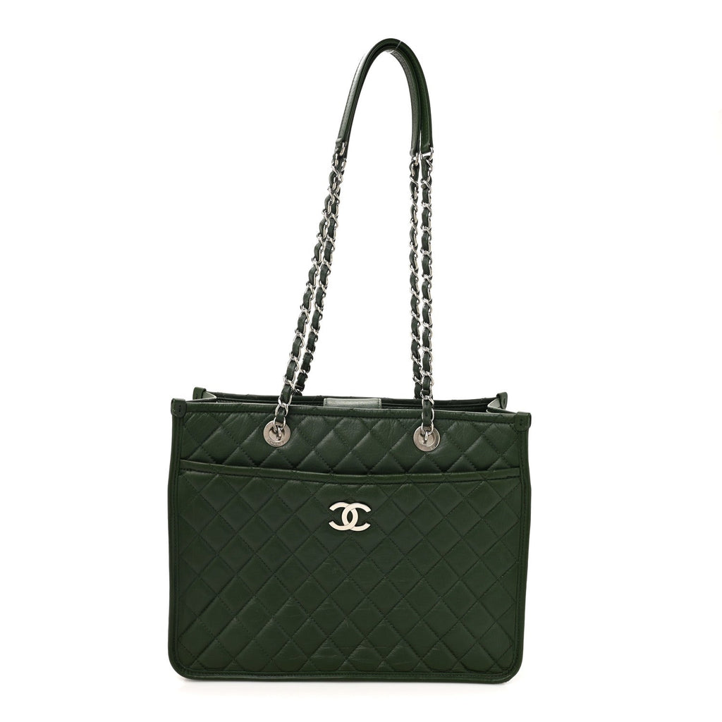 Chanel Aged Calfskin Quilted Large Working Vibe Camera Case Khaki