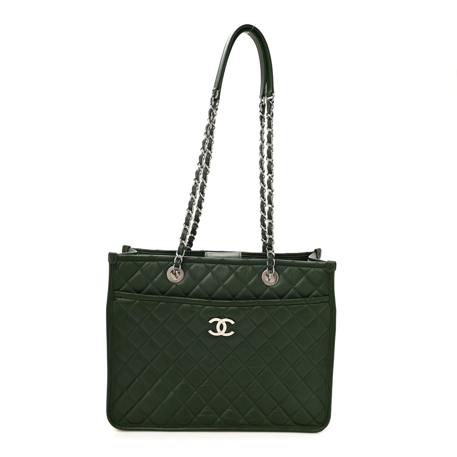 Chanel Aged Calfskin Quilted Large Working Vibe Camera Case Khaki
