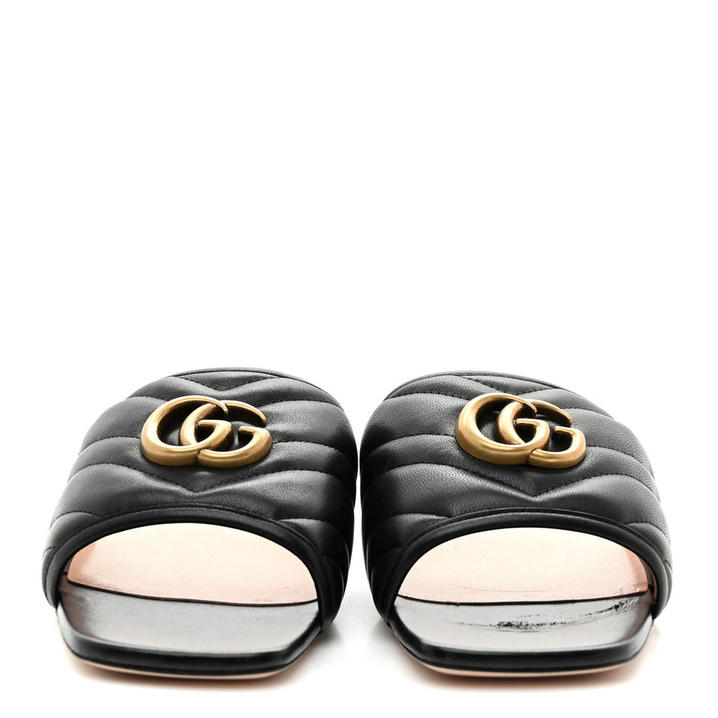 Gucci Nappa Matelasse GG Marmont Flat Slide Sandals 40 Black