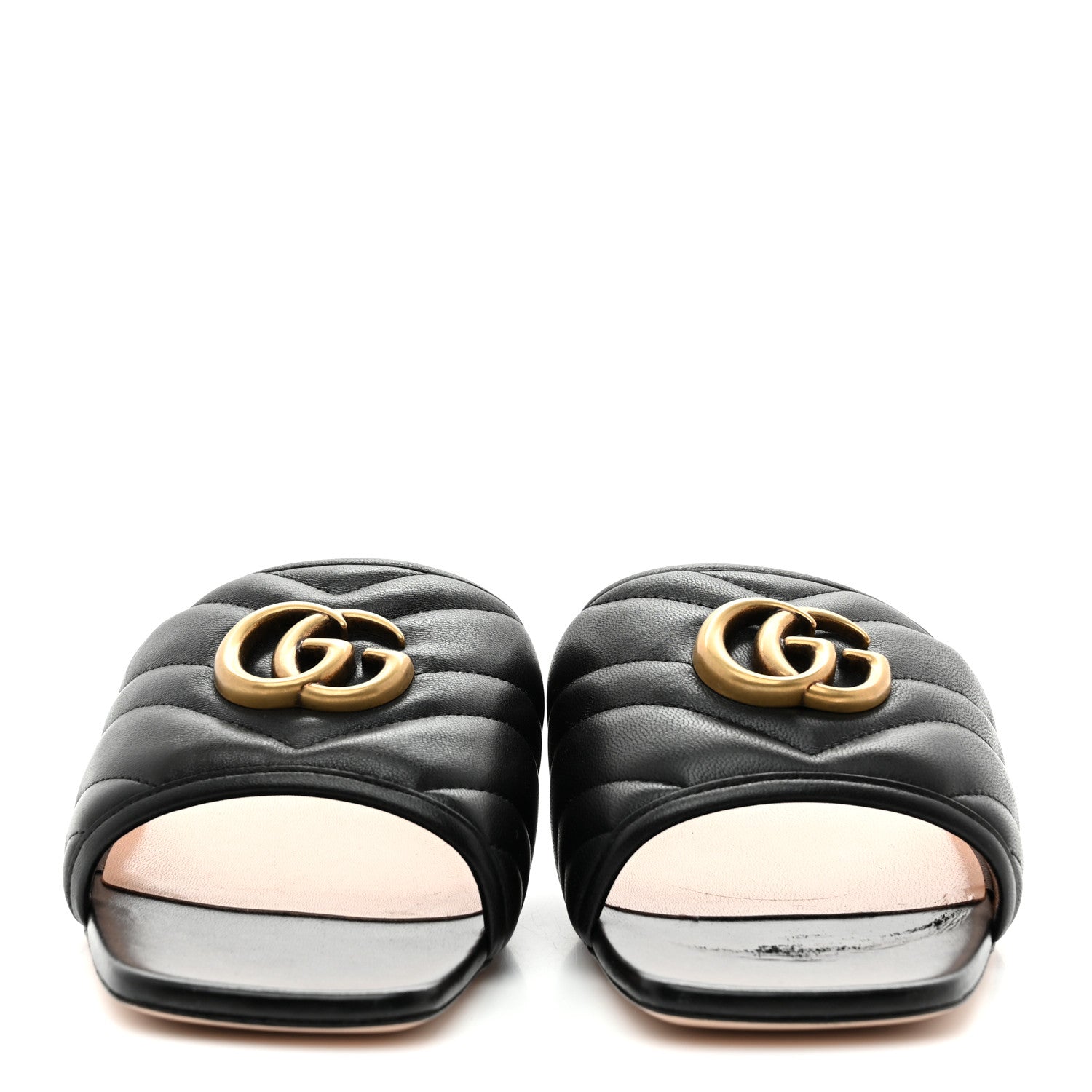 Gucci Nappa Matelasse GG Marmont Flat Slide Sandals 40 Black