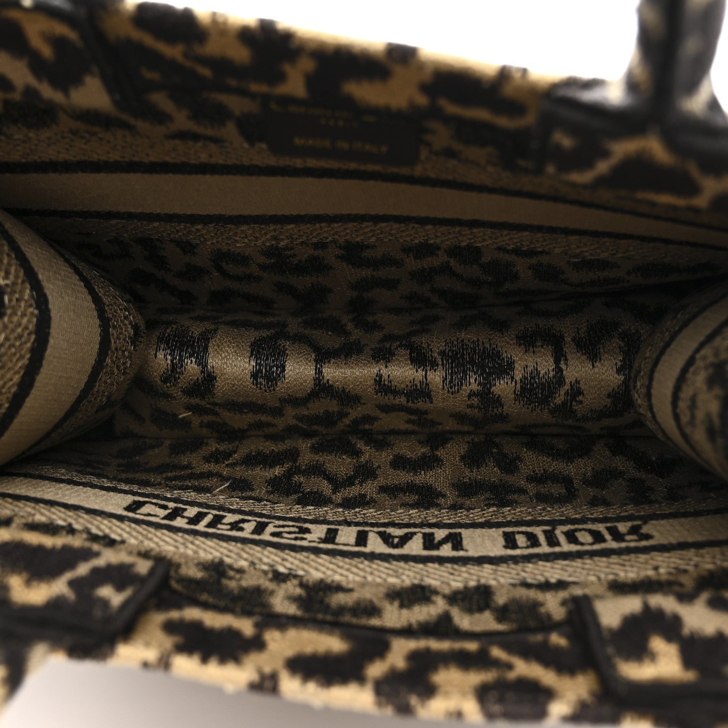 Christian Dior Canvas Mizza Embroidered Small Leopard Book Tote Beige