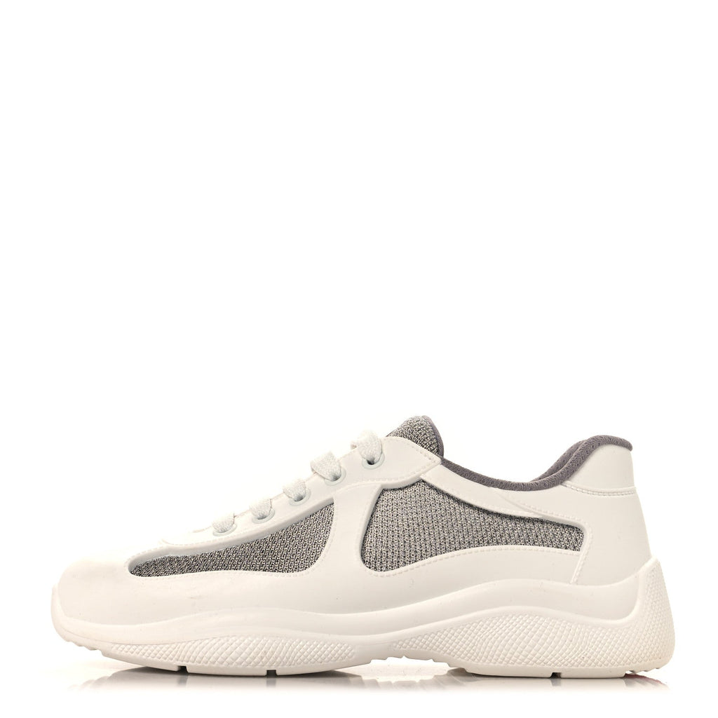 Prada Soft Rubber Mesh Womens America's Cup Sneakers 35 White Argento