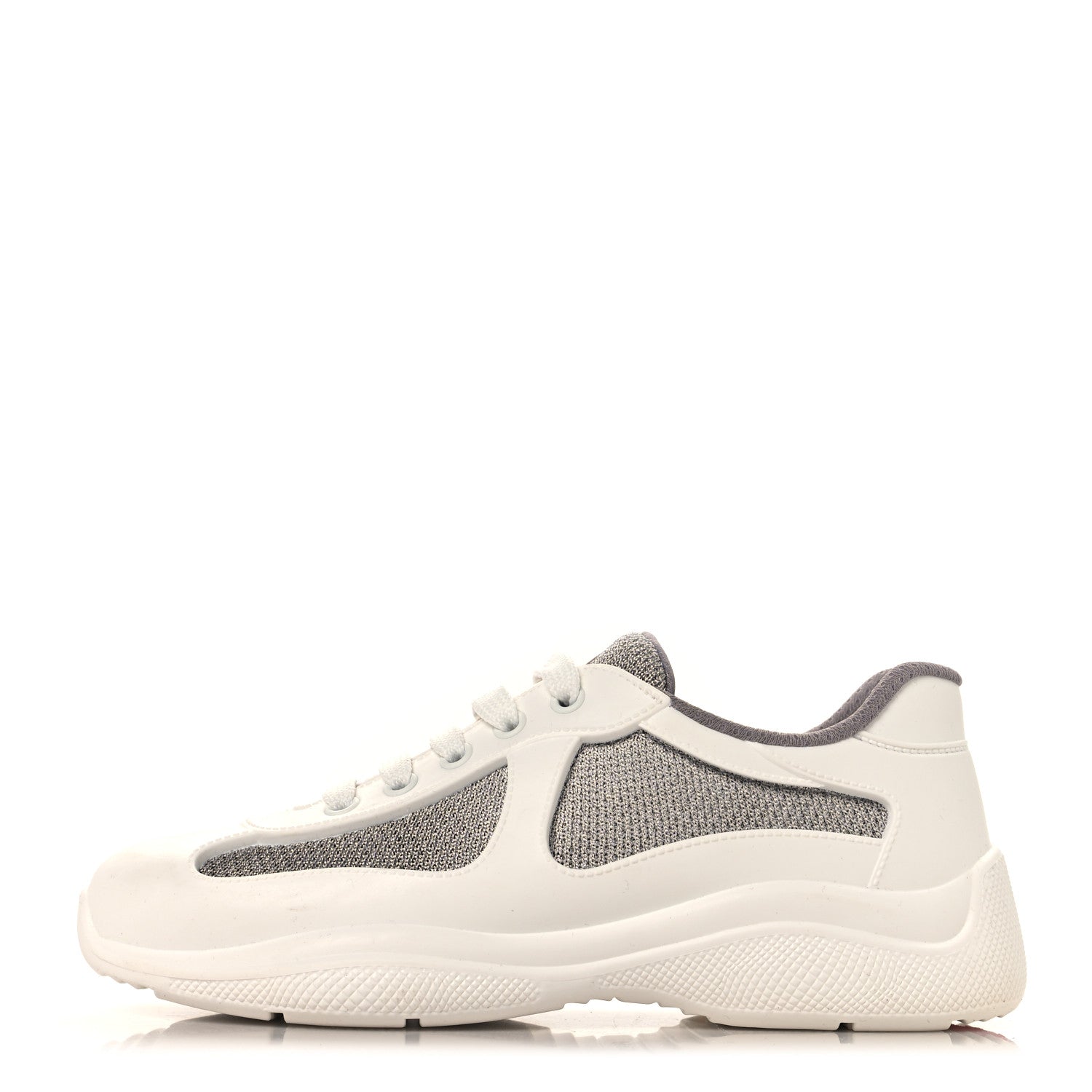 Prada Soft Rubber Mesh Womens America's Cup Sneakers 35 White Argento