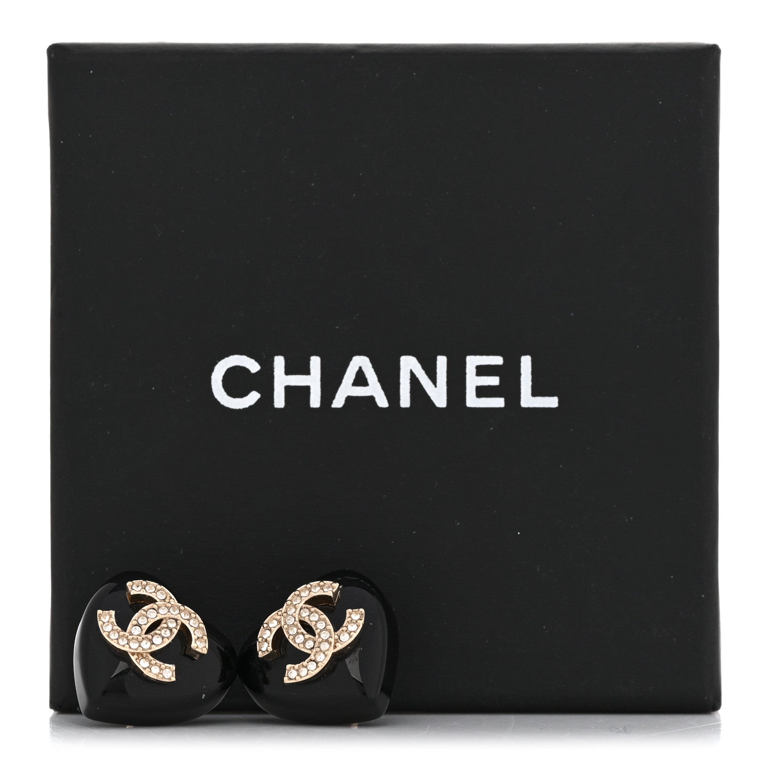 Resin Crystal CC Heart Earrings Black Gold