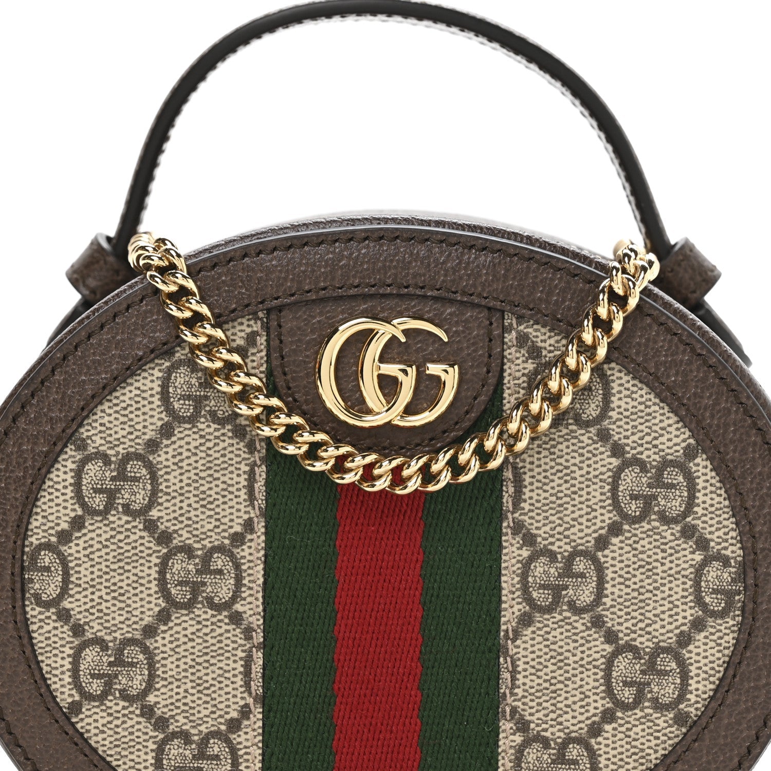 Gucci GG Supreme Monogram Top Handle Web Mini Ophidia Round Shoulder Bag Brown