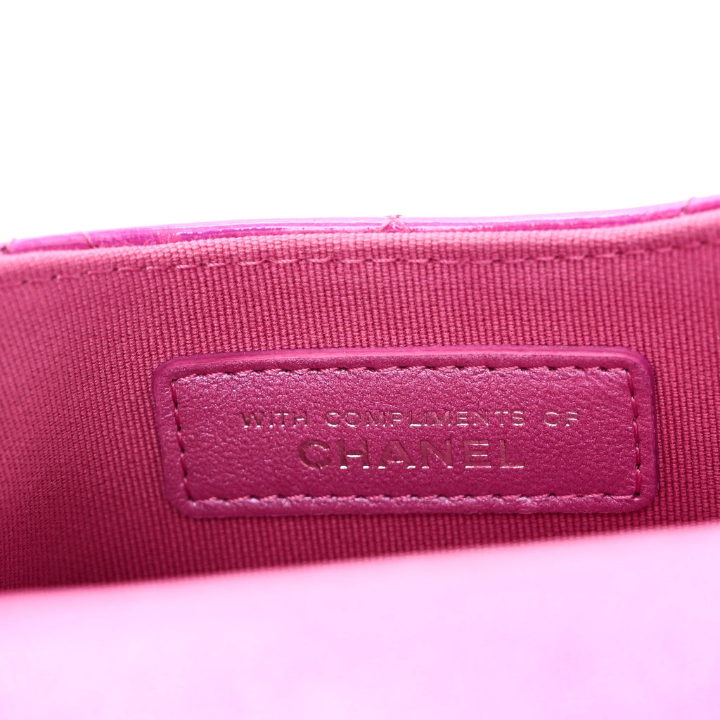Iridescent Mirror Goatskin Hook Card Holder Fuchsia