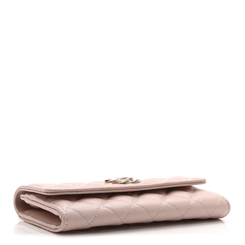 Caviar Quilted Enamel Crystal CC Flap Wallet Light Pink