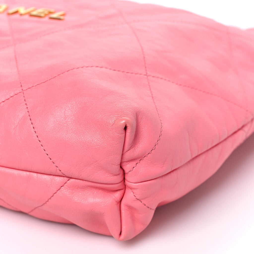 Chanel Shiny Calfskin Quilted Chanel 22 Drawstring Bag Coral Pink