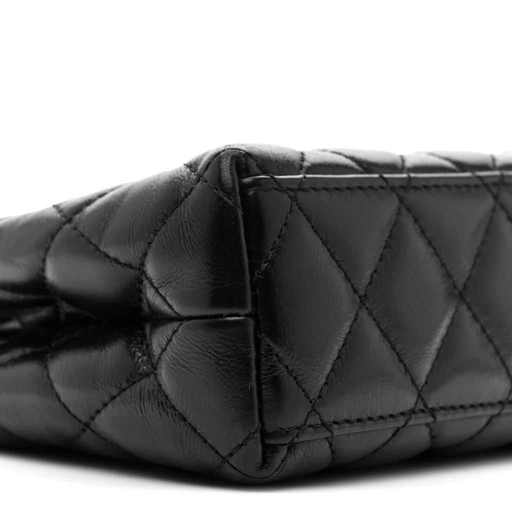 Chanel Shiny Aged Calfskin Quilted Nano Kelly Shopper Black