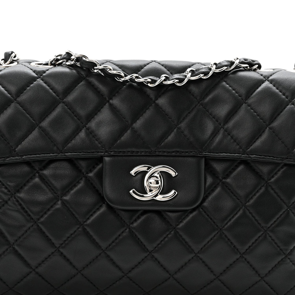 Chanel Lambskin Quilted Jumbo Chanel by 4 Flap Black