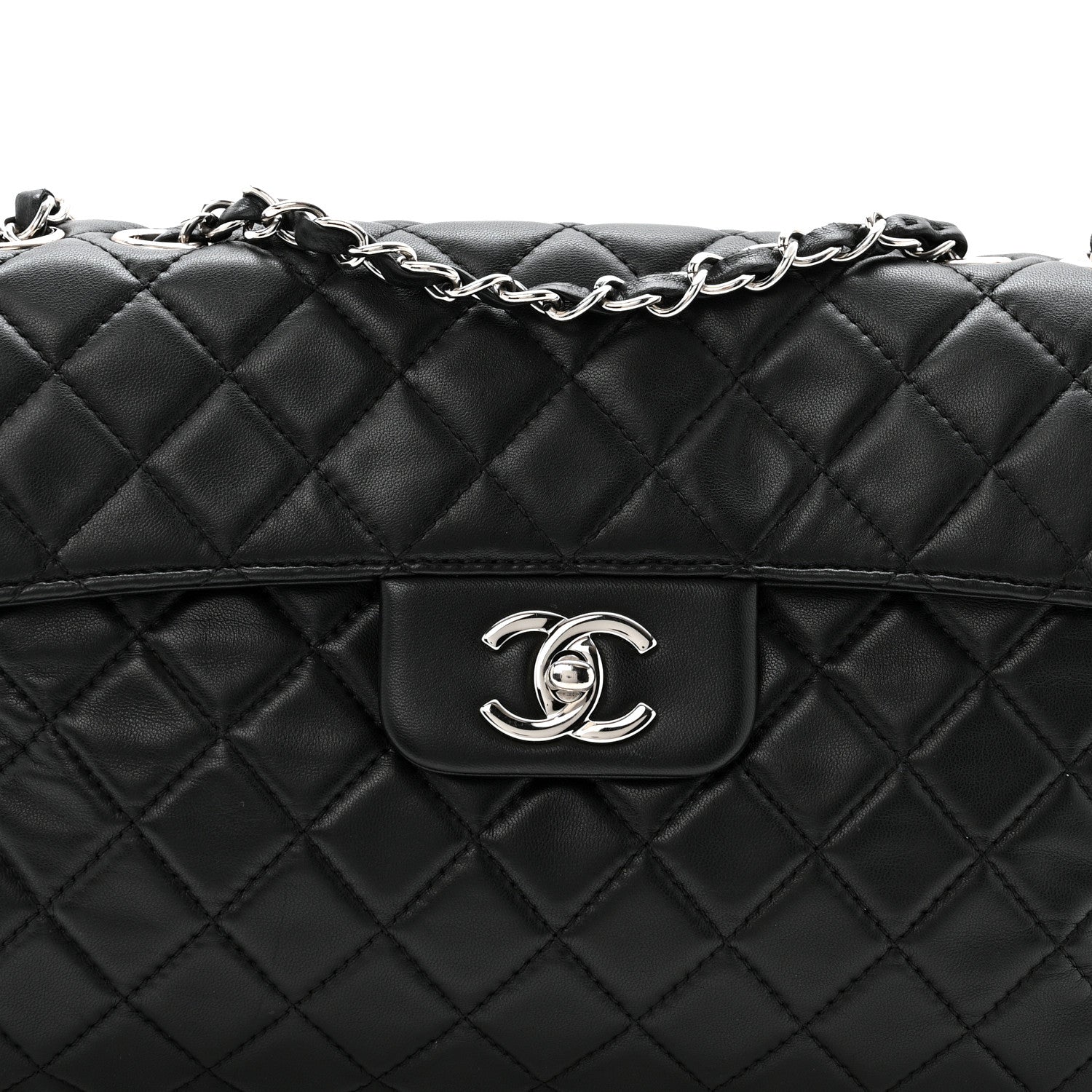 Chanel Lambskin Quilted Jumbo Chanel by 4 Flap Black