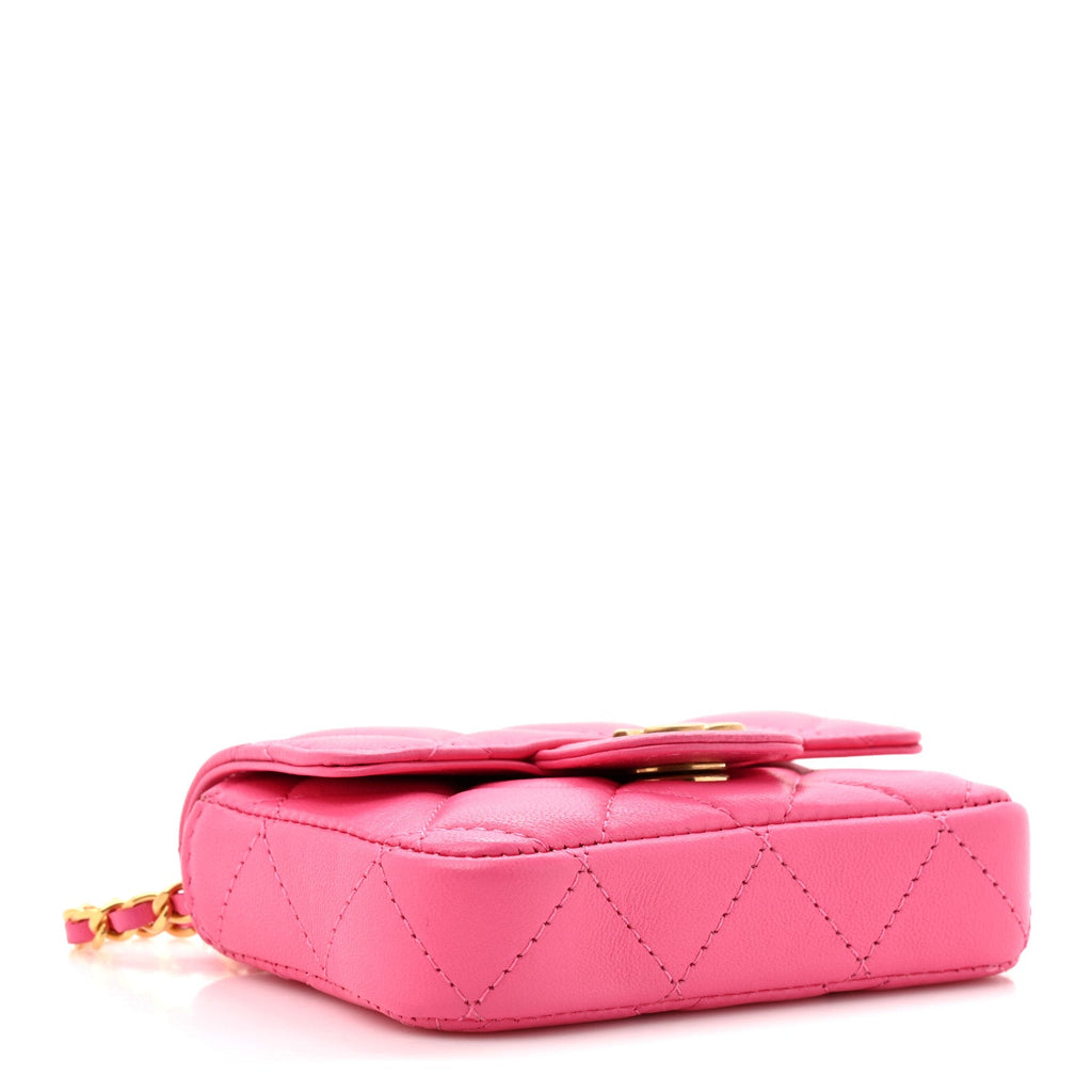 Chanel Lambskin Enamel Quilted Mini Chain Belt Bag Pink
