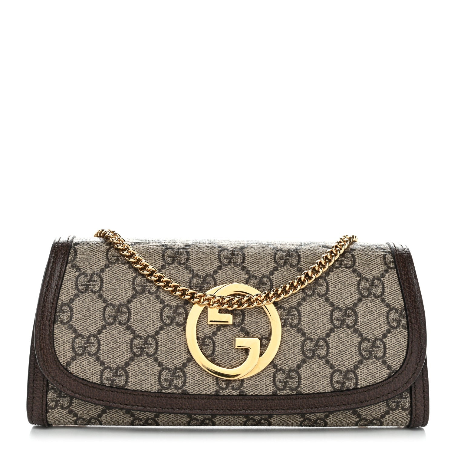 Gucci GG Supreme Monogram Textured Dollar Calfskin Blondie Continental Chain Wallet Beige Ebony New Acero