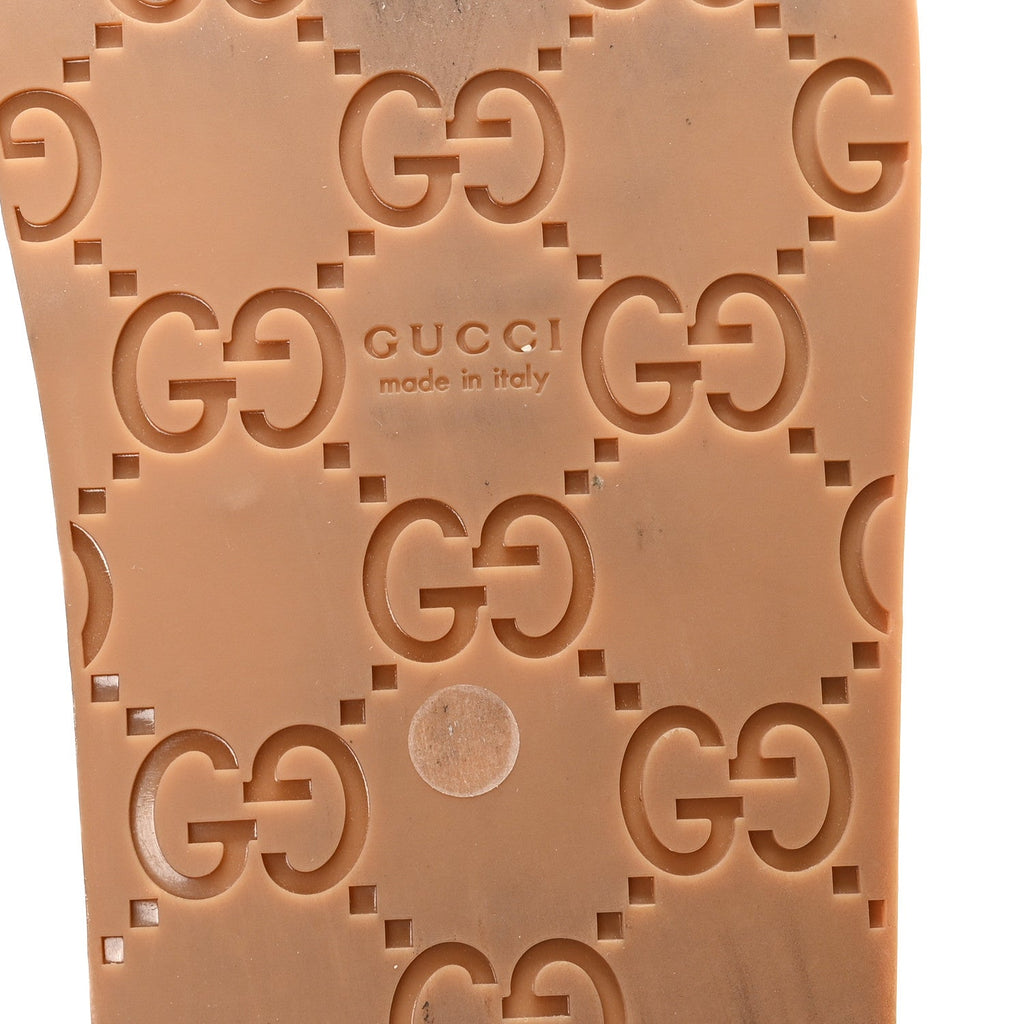 Gucci Monogram GG Calfskin Angelina Platform 55mm Slide Sandals 35 Camel Ebony