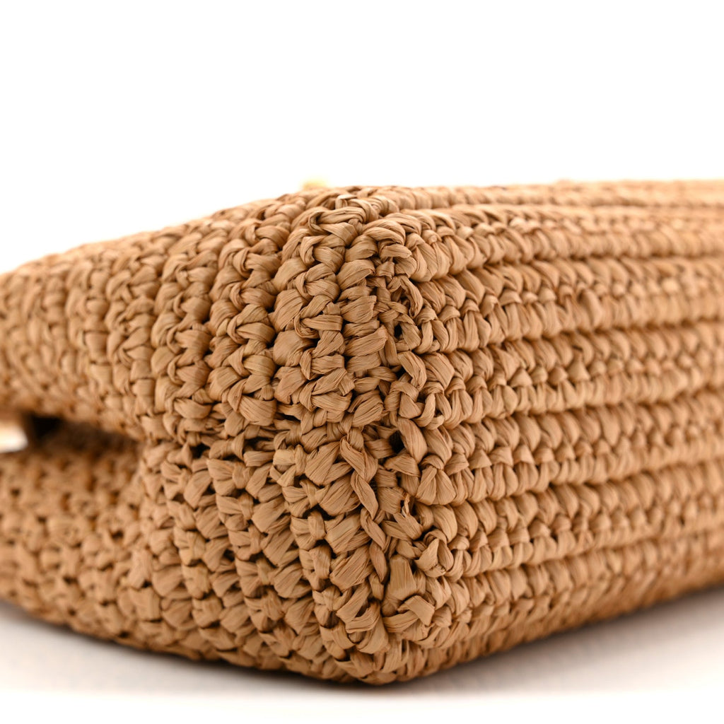 Chanel Braided Raffia Nano Kelly Flap Bag Dark Beige