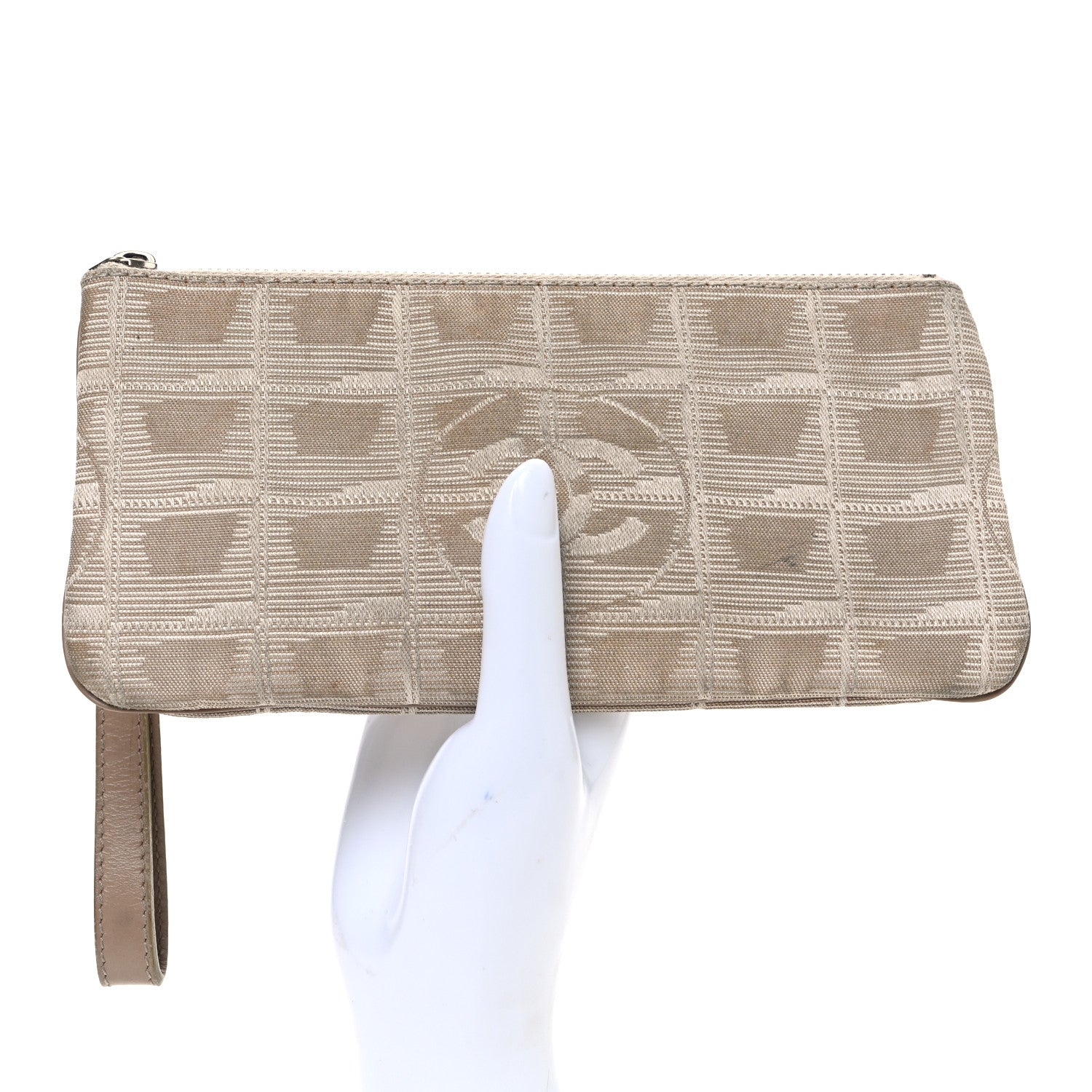Chanel Nylon Travel Ligne Zip Wristlet Beige