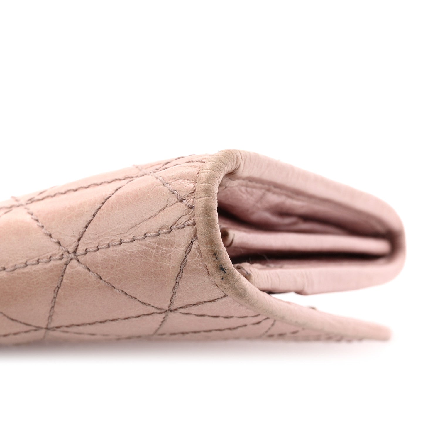 Prada Glossy Calfskin Triangle Quilted Triangle Continental Flap Wallet Light Pink
