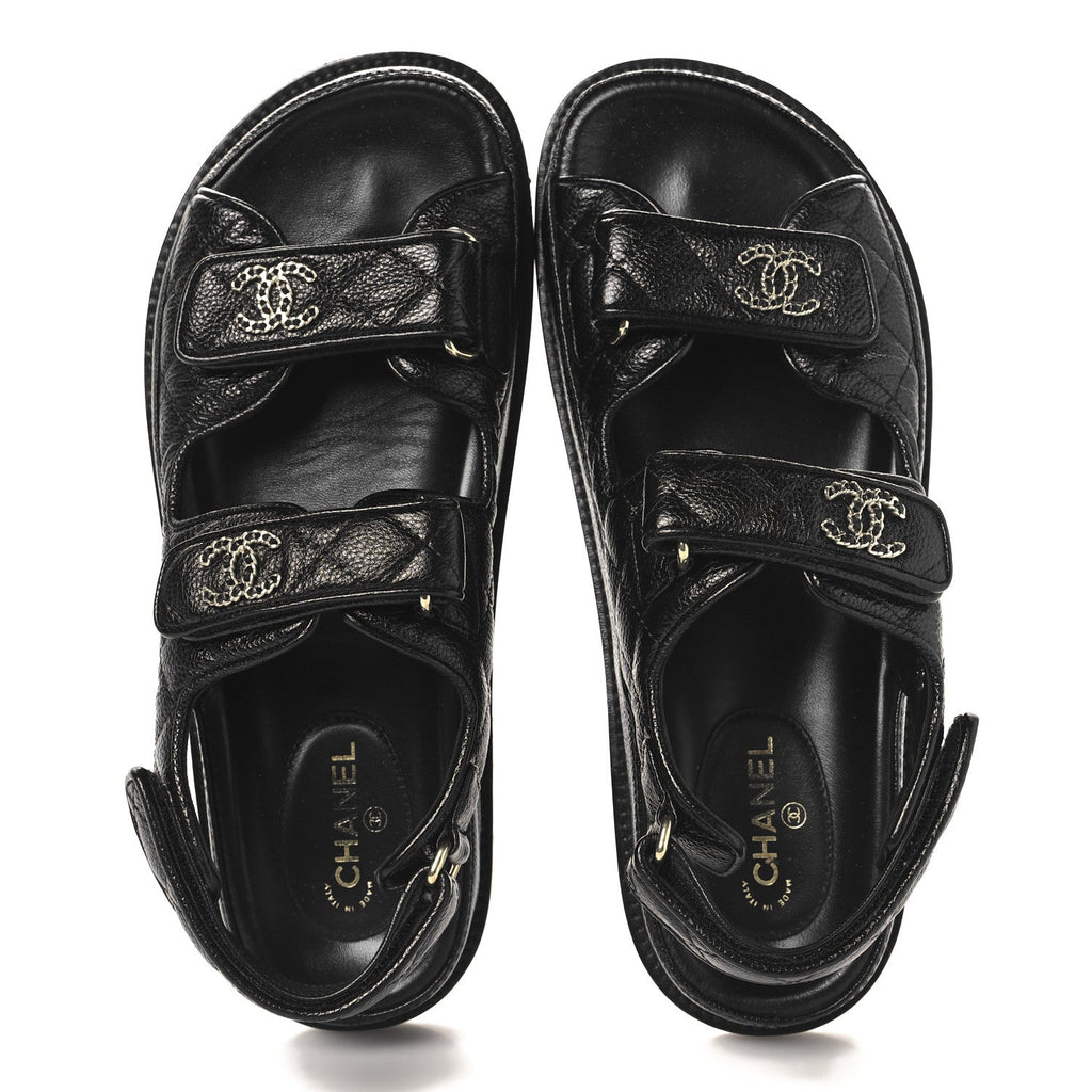 Grained Calfskin Velcro Dad Sandals 38 Black