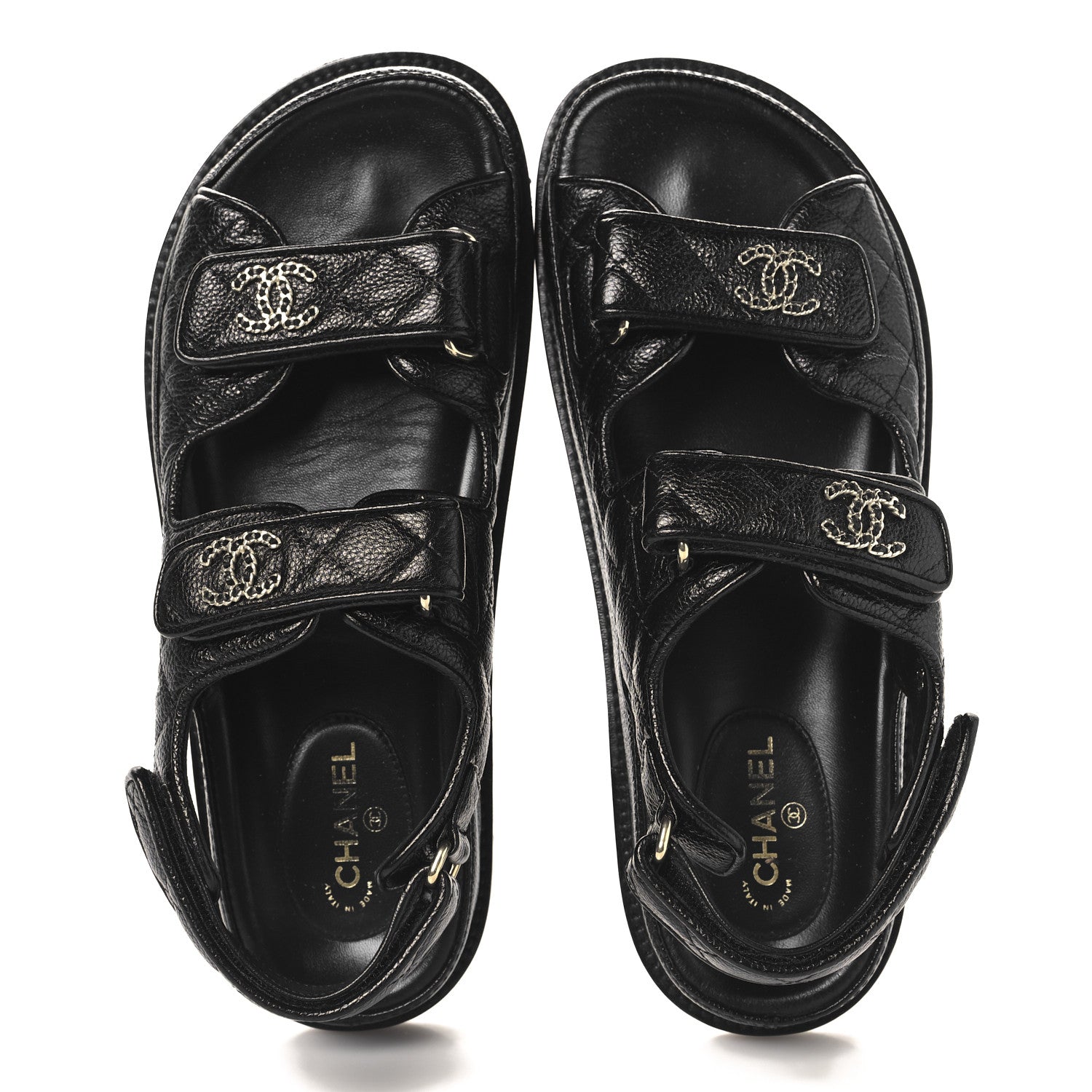 Grained Calfskin Velcro Dad Sandals 38 Black