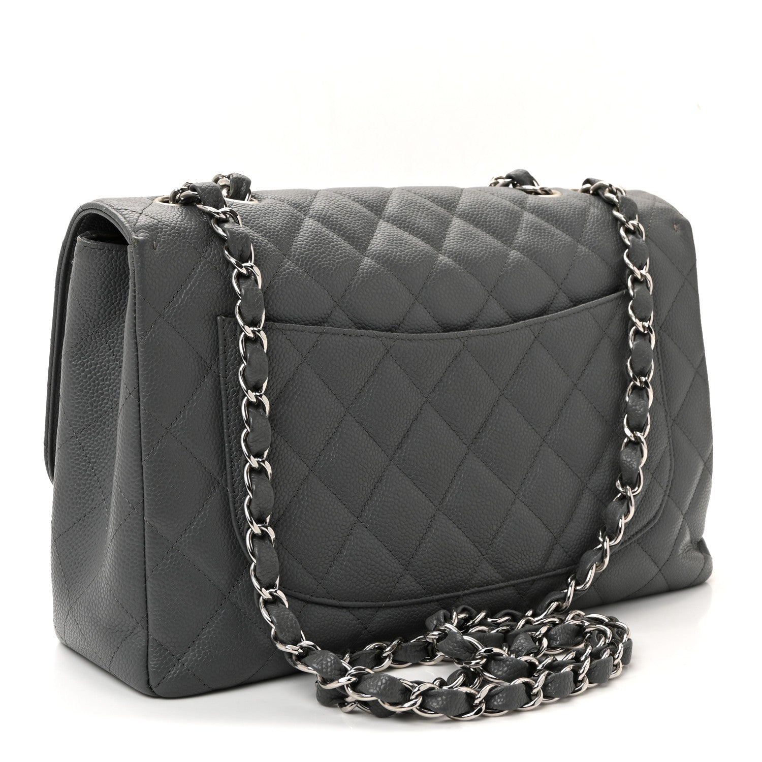 Chanel Caviar Quilted Jumbo Single Flap Grey
