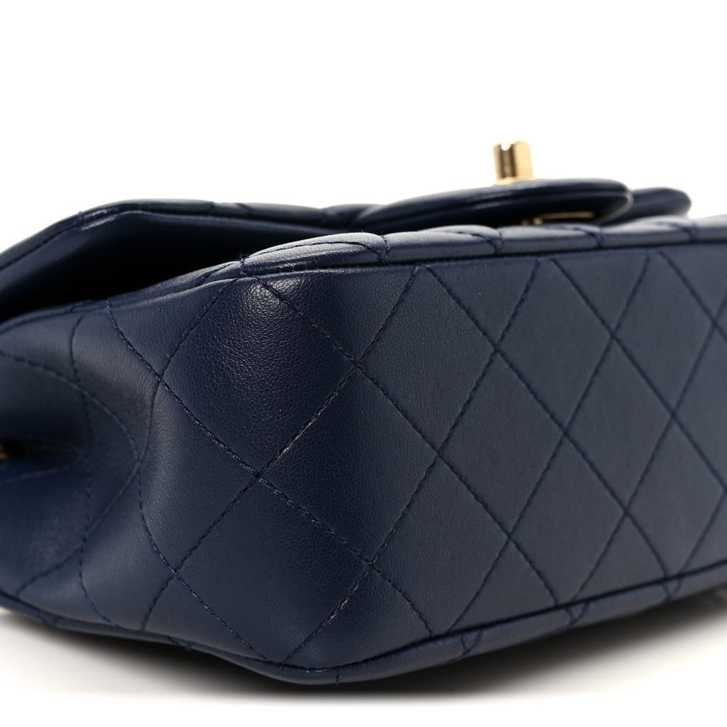 Chanel Lambskin Quilted Mini Pearl Crush Rectangular Flap Navy Blue