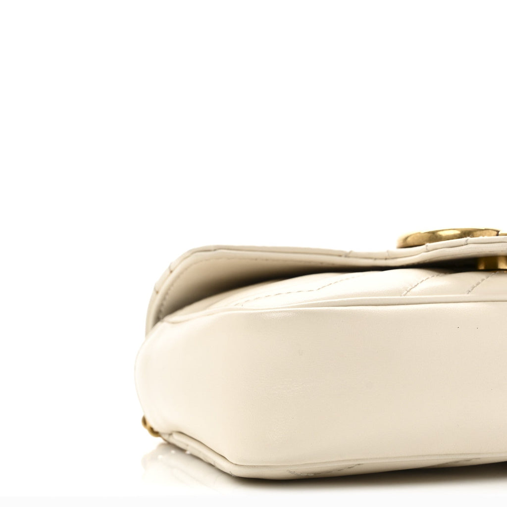 Gucci Calfskin Matelasse Super Mini GG Marmont Shoulder Bag White