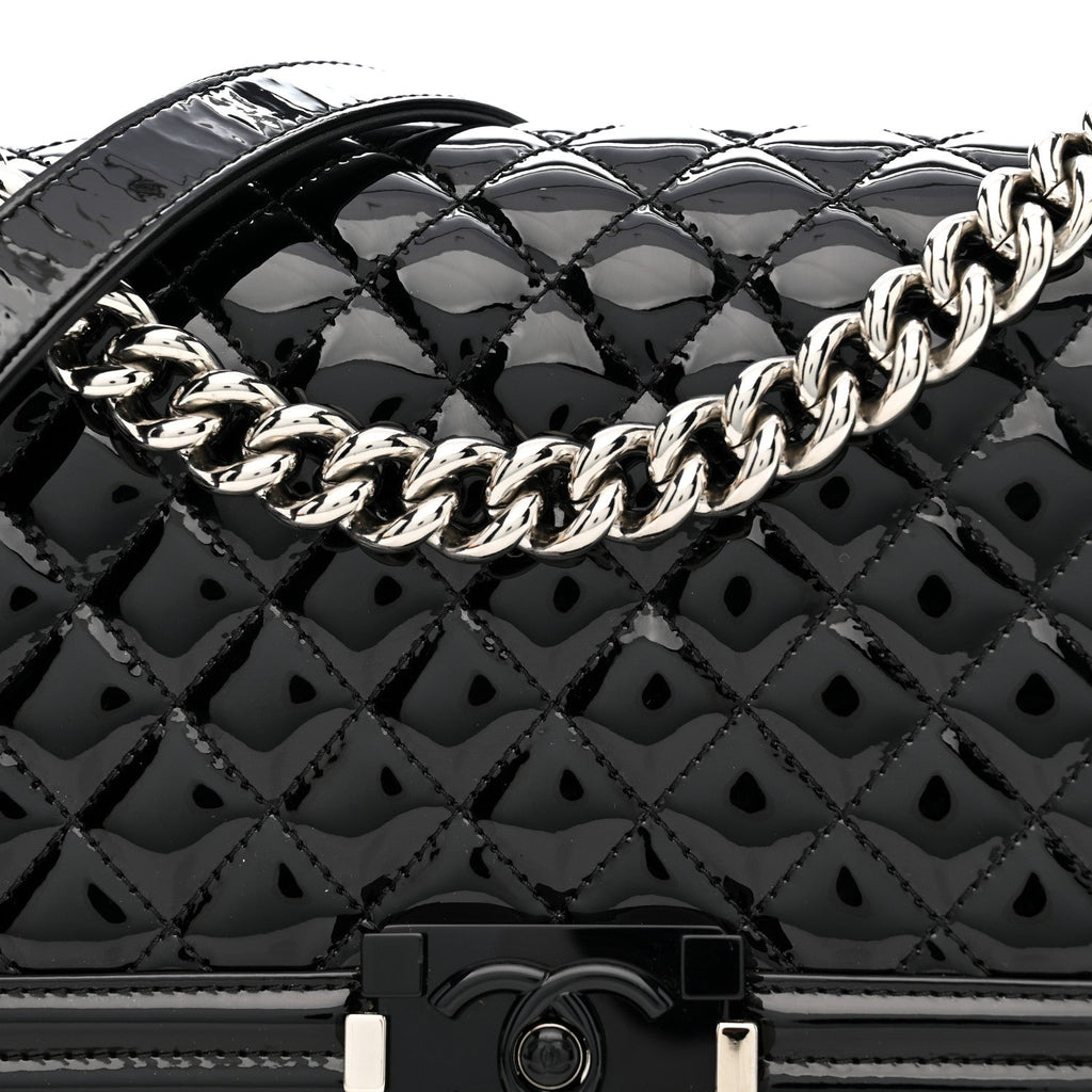 Chanel Patent Calfskin Quilted Medium Plexiglass Boy Flap Black