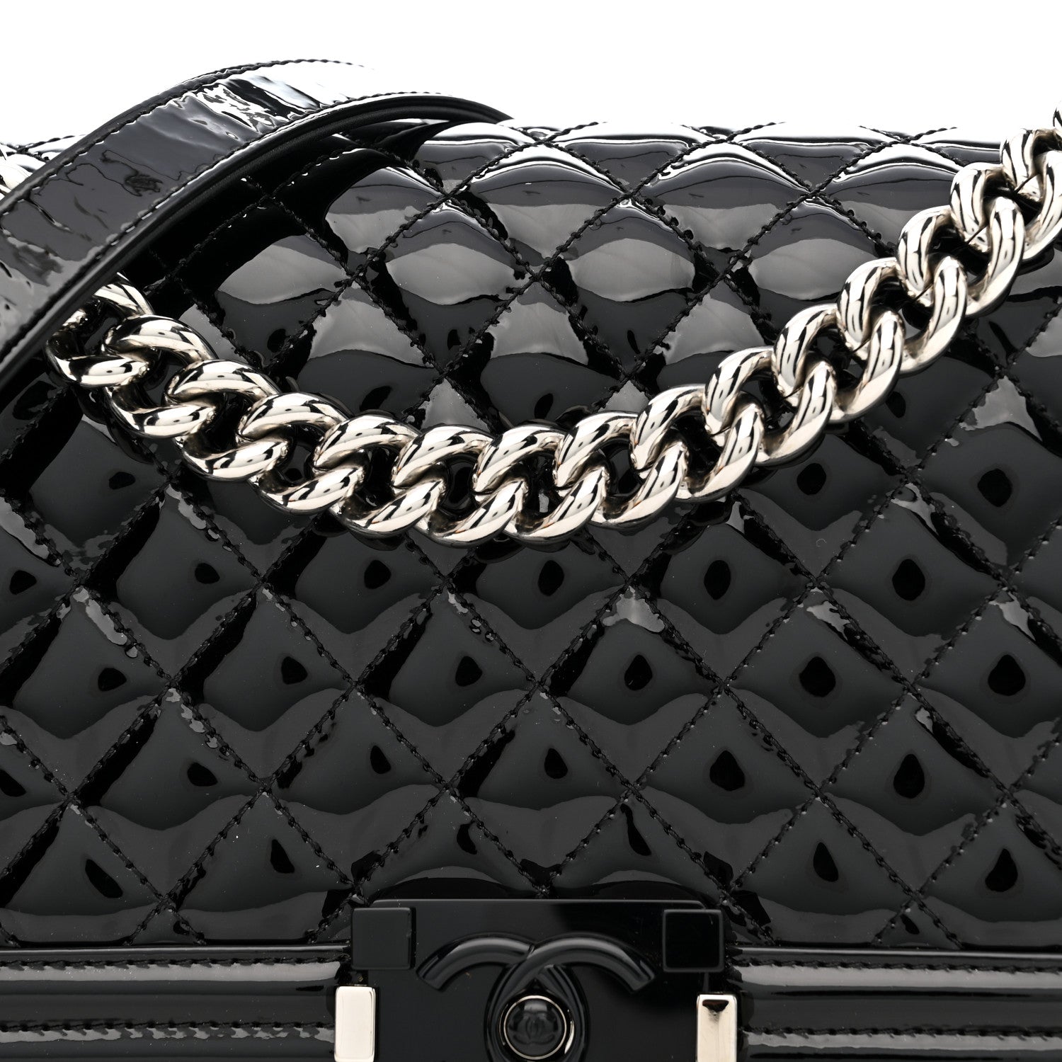 Chanel Patent Calfskin Quilted Medium Plexiglass Boy Flap Black