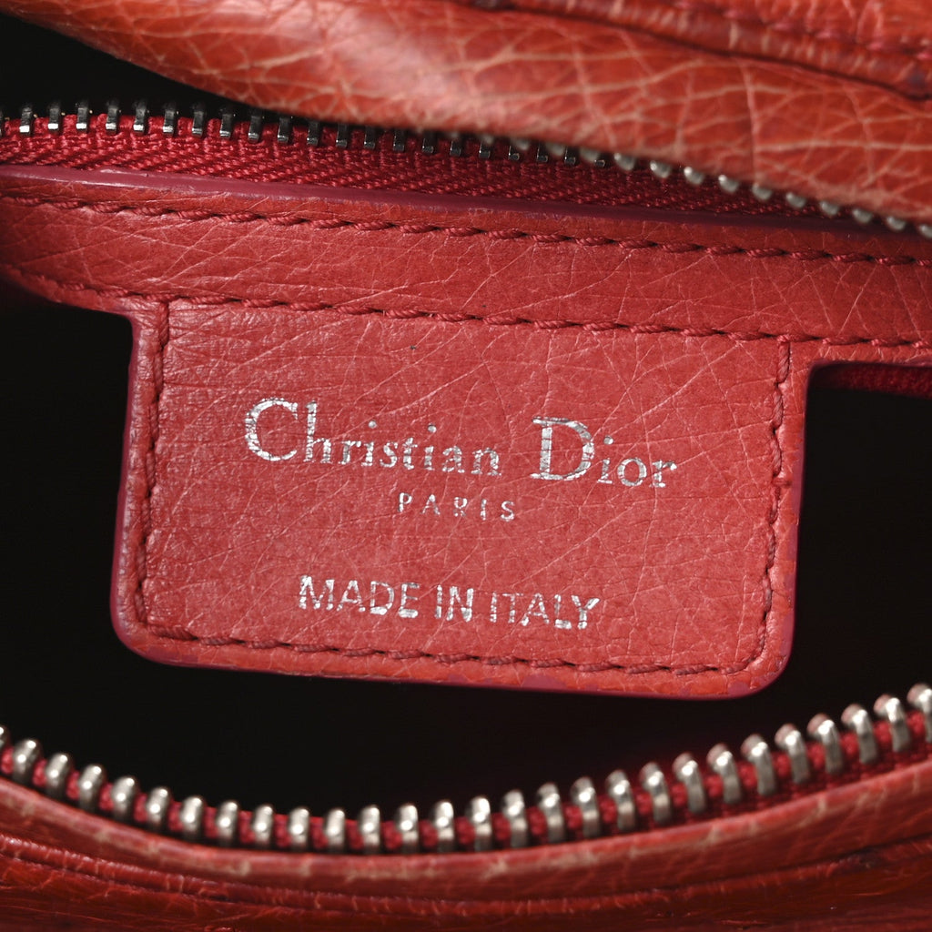 Christian Dior Ostrich Medium Lady Dior Red