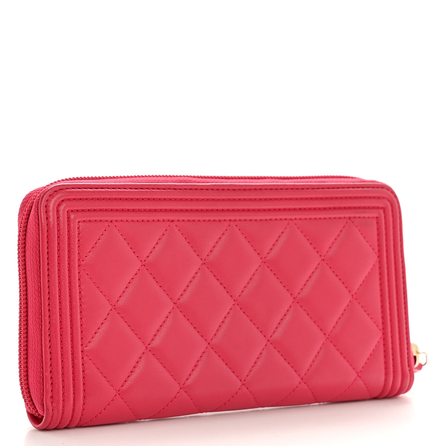 Lambskin Quilted Boy Zip Around Wallet Pink