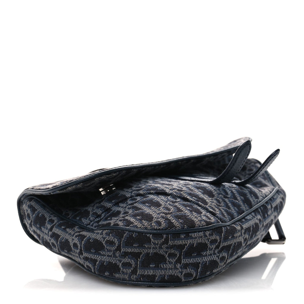 Christian Dior Oblique Mens Saddle Bag Black Blue