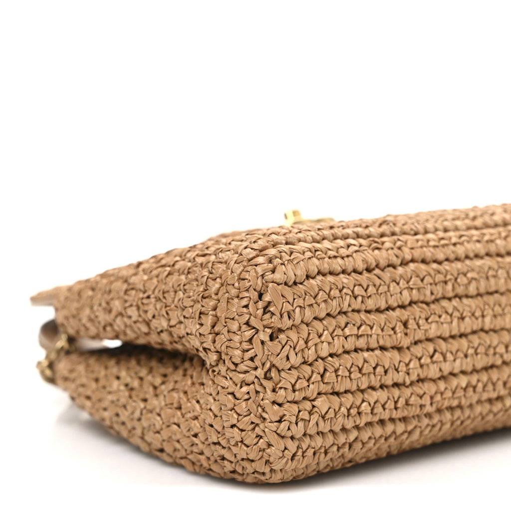 Chanel Braided Raffia Nano Kelly Flap Bag Dark Beige